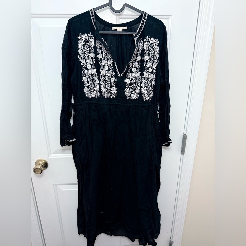 Anthropologie Ne Quittez Pas Black Embroidered Dress Small Peasant Festival